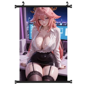 Genshin Impact Yae Miko Anime Wall Scroll Poster Tapestry Room Decor Art Print