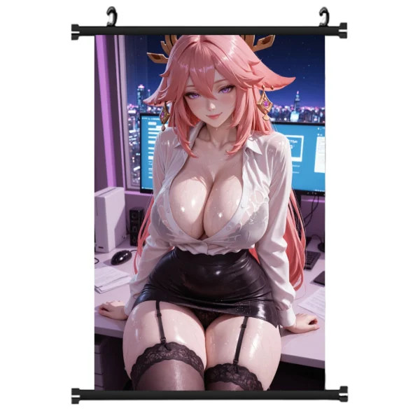 Genshin Impact Yae Miko Anime Wall Scroll Poster Tapestry Room Decor Art Print