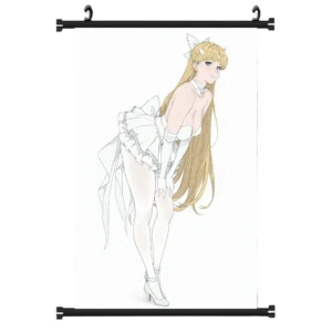 Hot Anime Blonde Girl White Dress Wall Scroll Tapestry Poster Art Decor