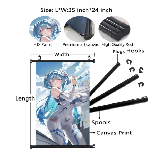 3~8 Hot Anime Blue Hair Girl Bodysuit Wall Scroll Tapestry Poster Art Decor