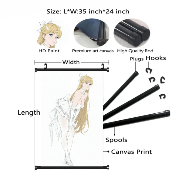 3~9 Hot Anime Blonde Girl White Dress Wall Scroll Tapestry Poster Art Decor