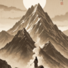 Sepia Ink Mountain and Full Moon – Fabric Wall Scroll