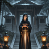 Rainy Temple Guardian – Fabric Wall Scroll