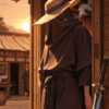 Wandering Swordsman at Sunset – Fabric Wall Scroll