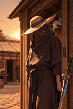 Wandering Swordsman at Sunset – Fabric Wall Scroll