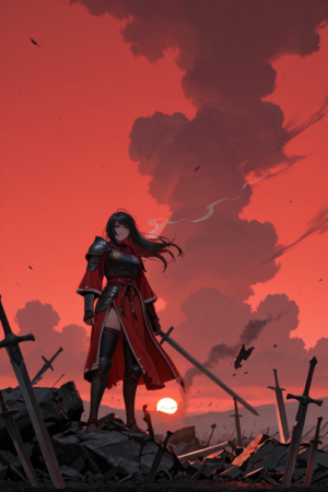 Warrior in Red Armor – Fabric Wall Scroll